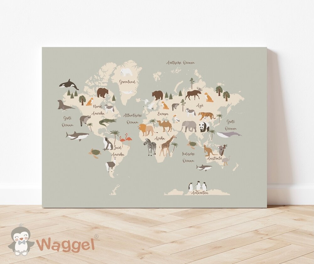 wereldkaart canvasdoek baby en kinderkamer 