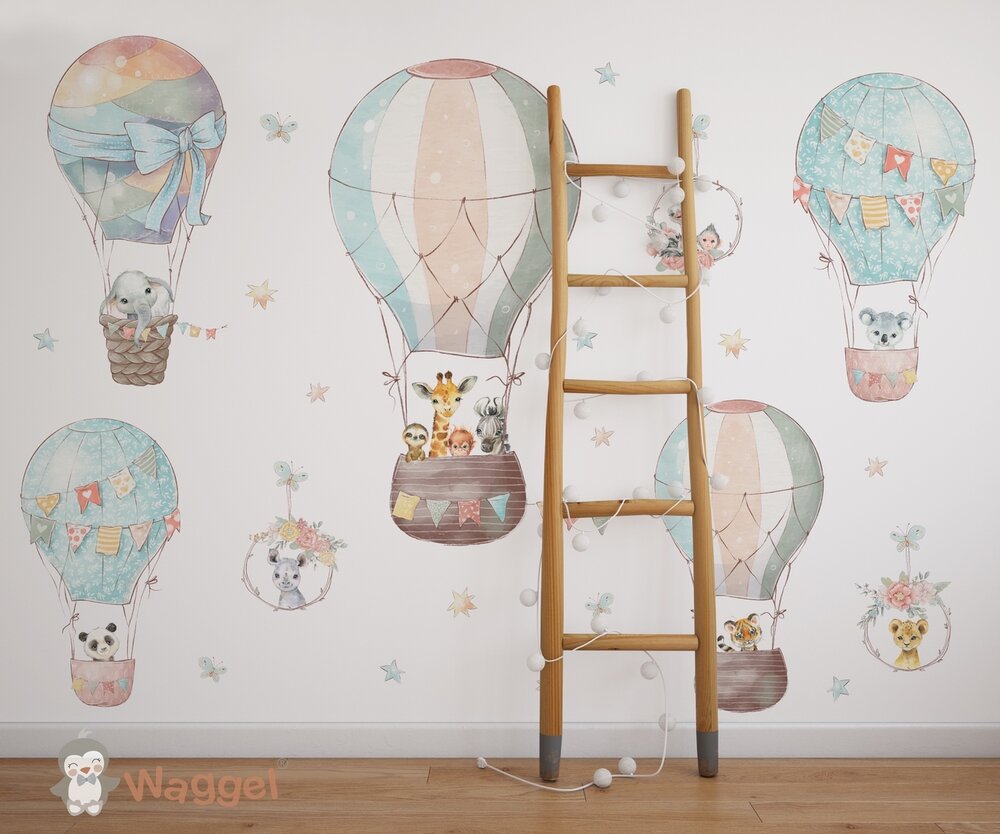 Behang jungle luchtballonnen