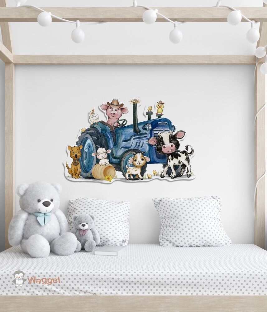 tractor blauw muurdecoratie