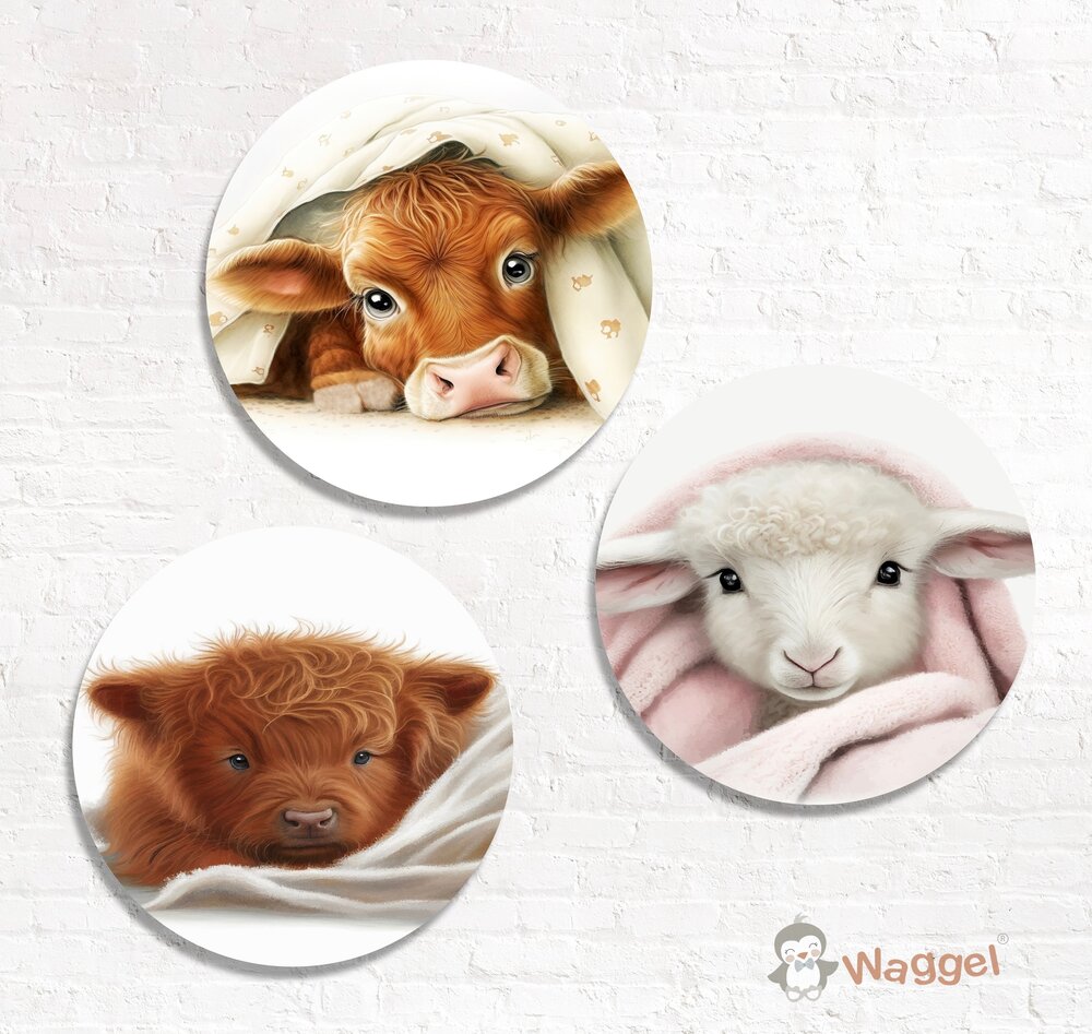 Muurcirkel Sweet dreams koe, schotse hooglander en lammetje