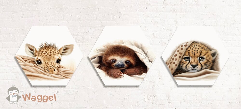 Hexagon set Sweet dreams cheetah, giraf en luiaard