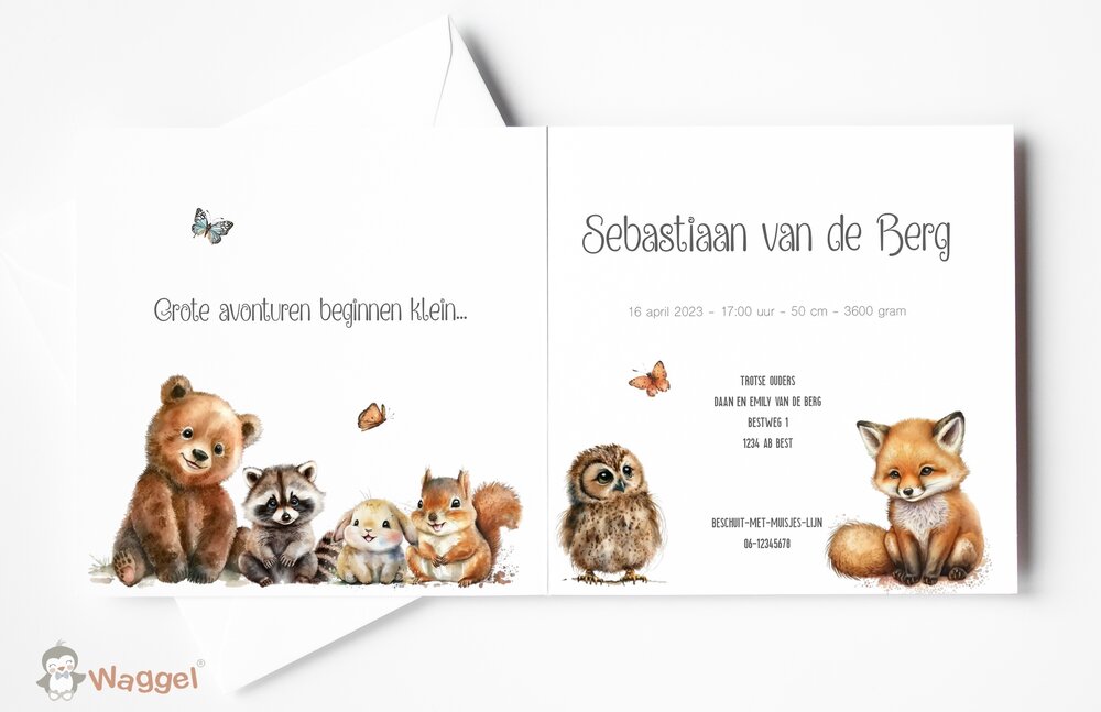 geboortekaartje bosdieren
