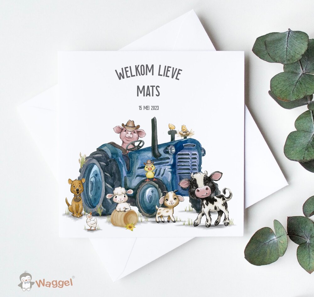 tractor blauw geboortekaartje