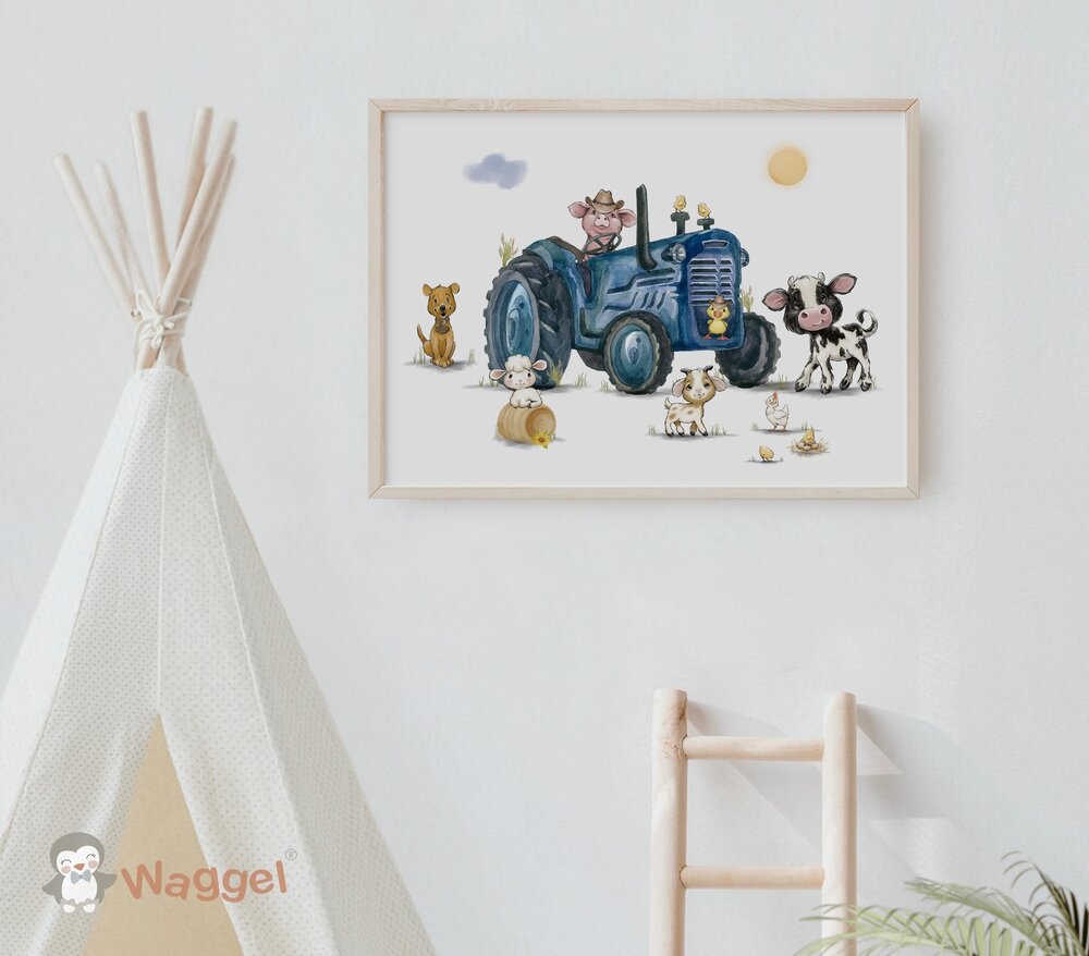tractor blauw poster