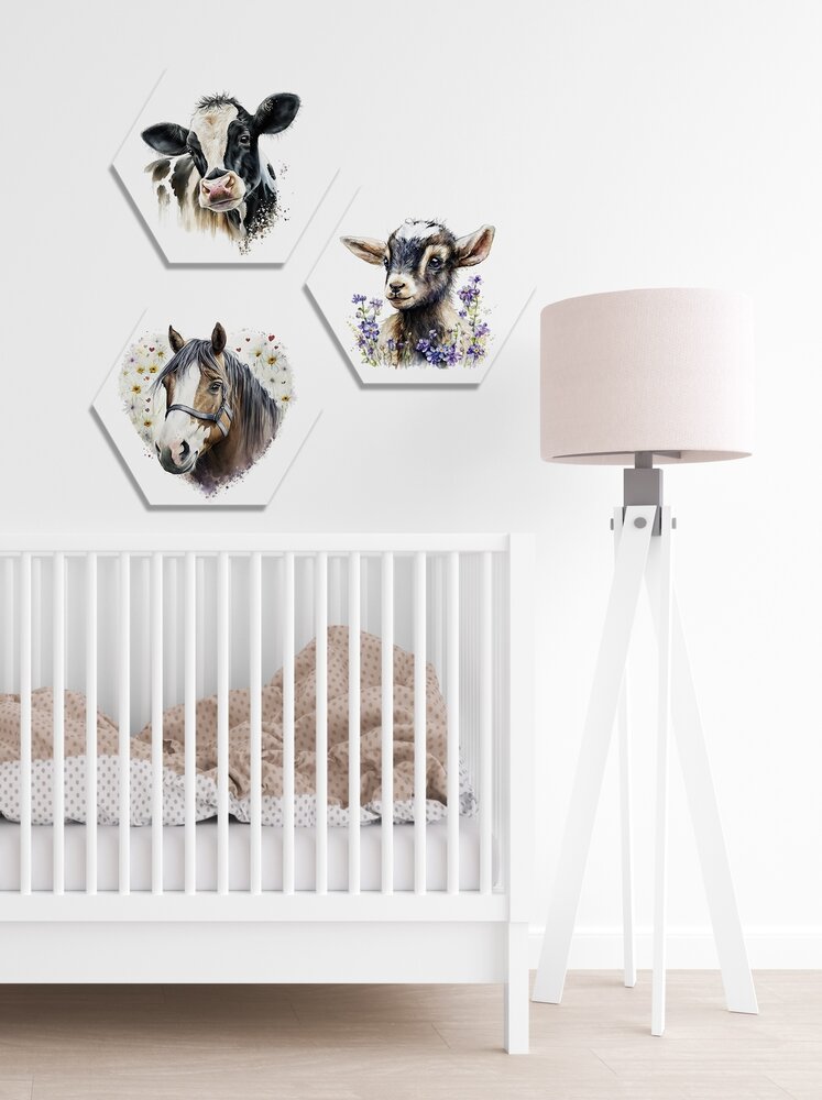 Hexagon set Farmlife koe, geitje en paard