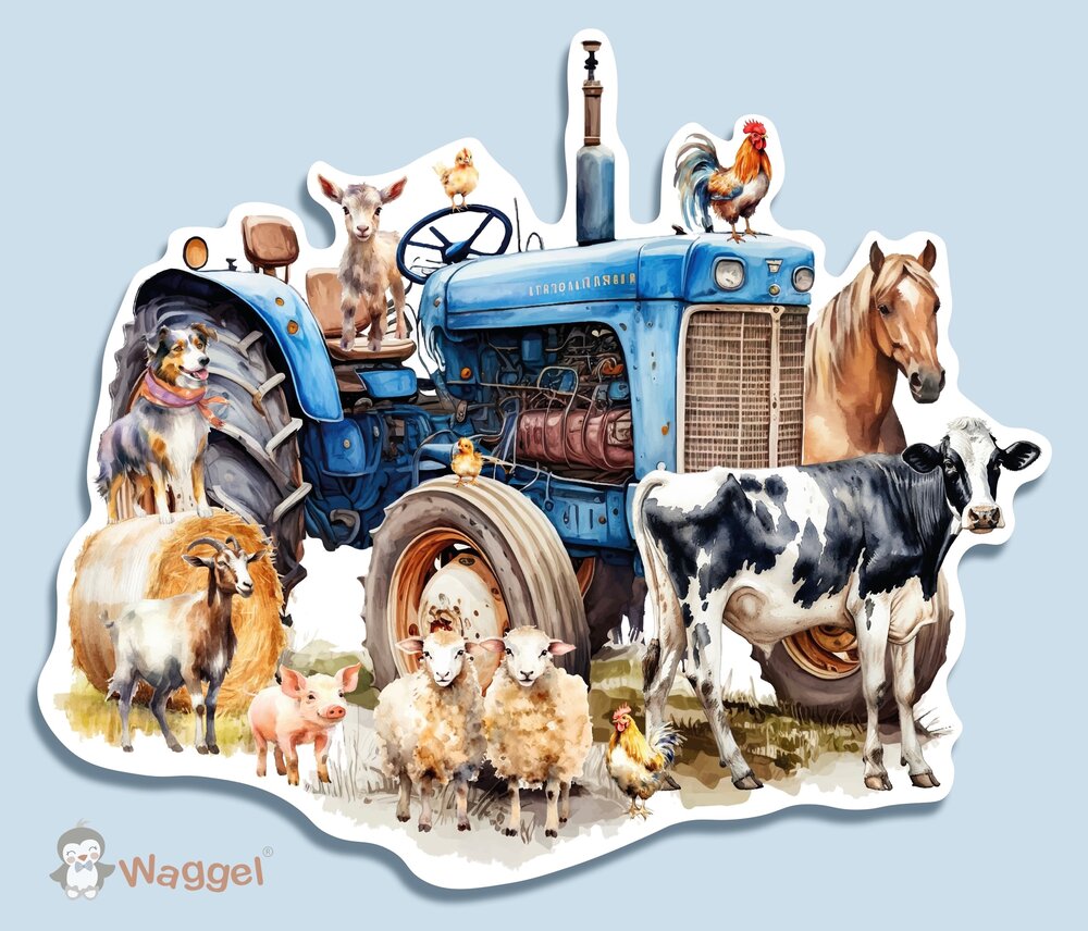 tractor blauw. muurdecoratie