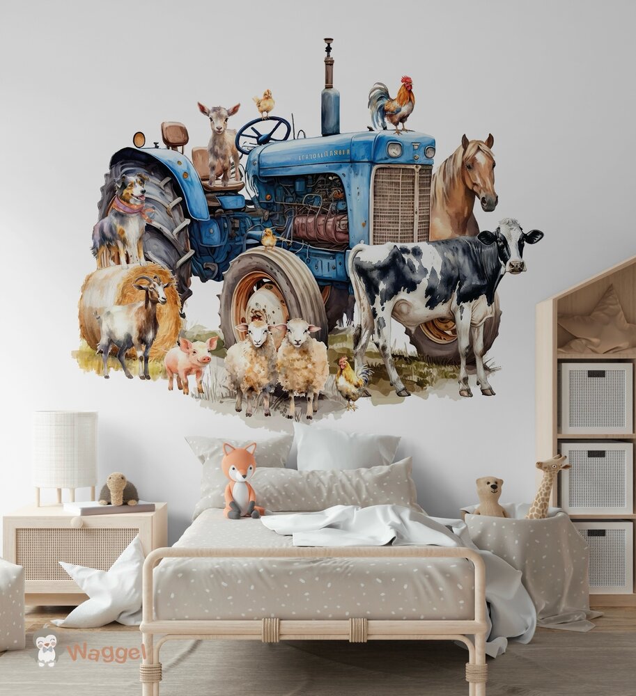 Behang Farmlife tractor blauw