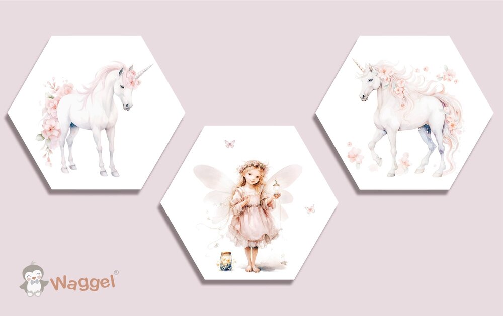 Hexagon set Fairy tale elfje en eenhoorns