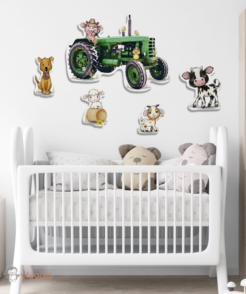 muurdecoratie boerderijdieren tractor groen
