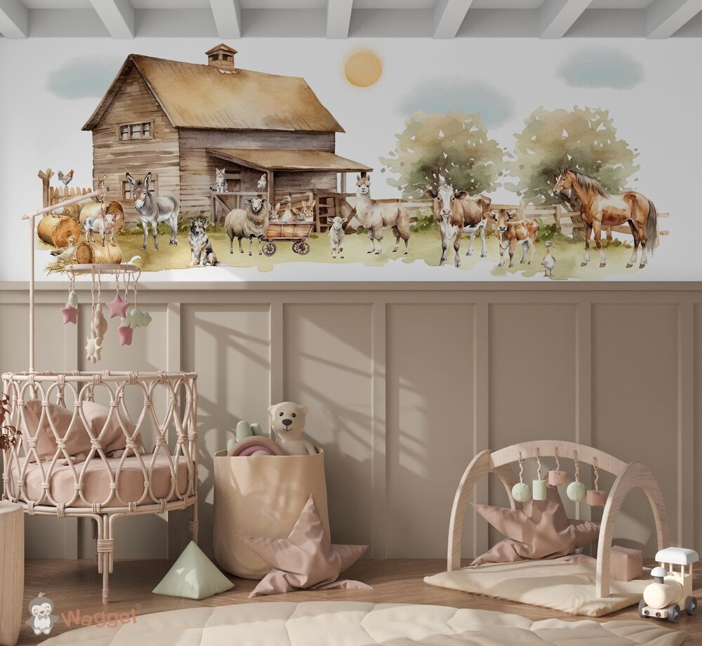 Behang Countryside farmhouse (geschikt voor een brede en smalle muur bijv. boven lambrisering)