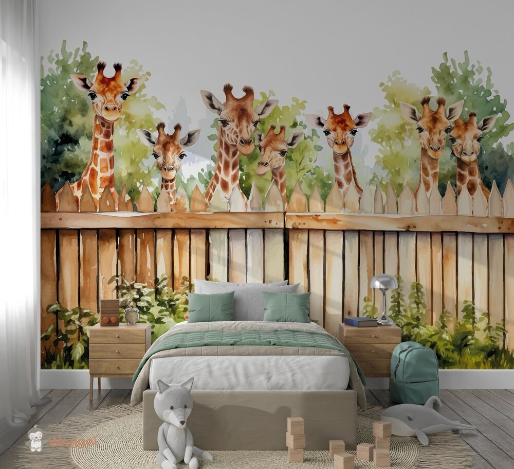Behang into the wild giraffen
