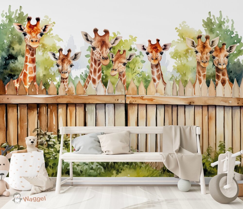 Behang into the wild giraffen
