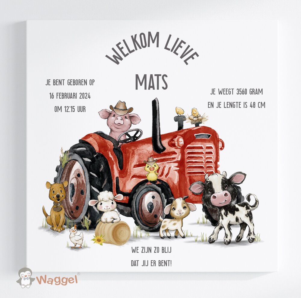 Geboorteschilderij boerderijdieren tractor