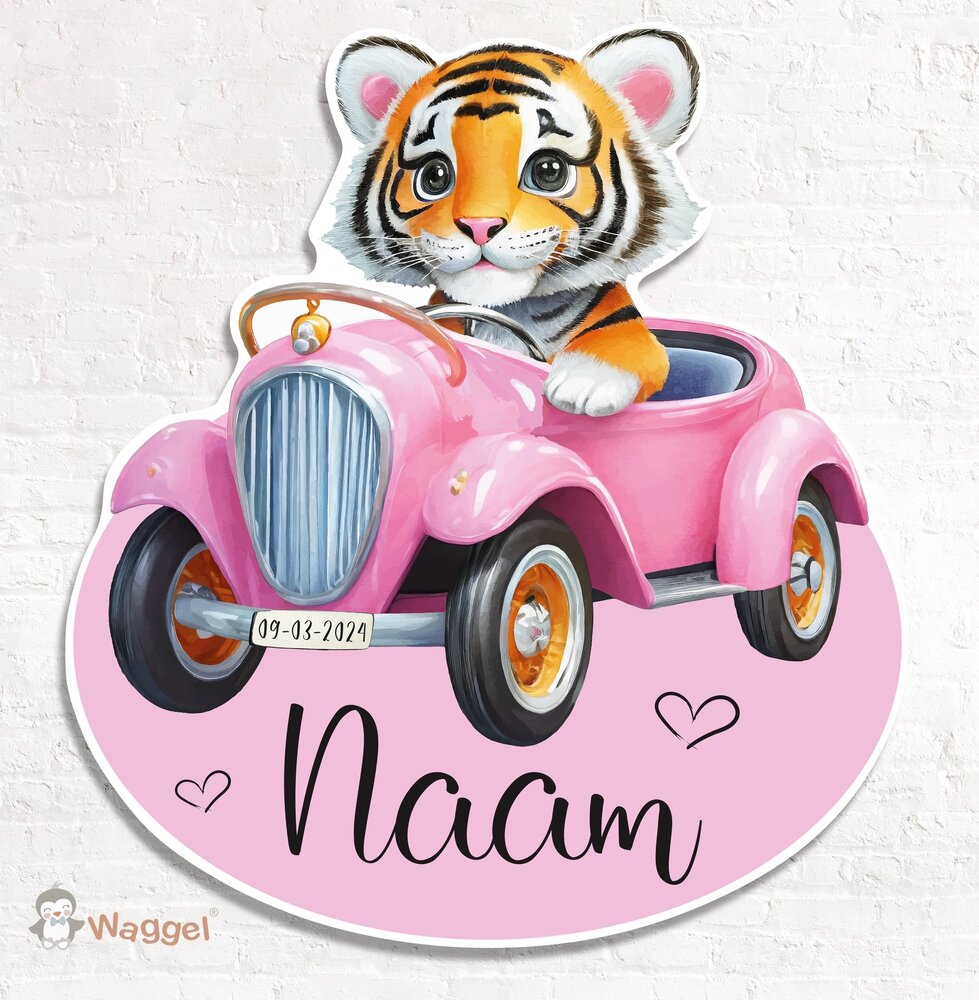 tijger roze geboortebord