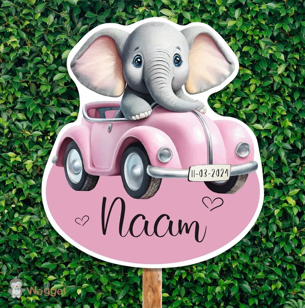 olifant geboortebord roze