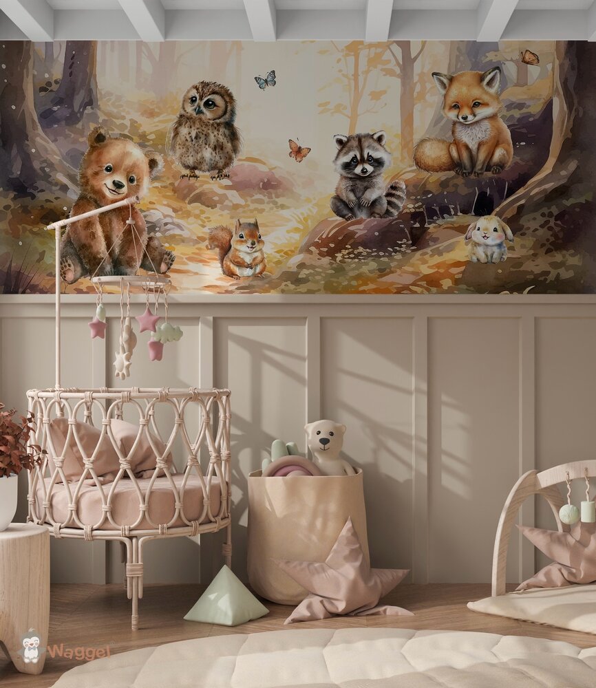Behang Magic Forest &quot;Morning sun&quot; (geschikt voor een brede en smalle muur bijv. boven lambrisering)
