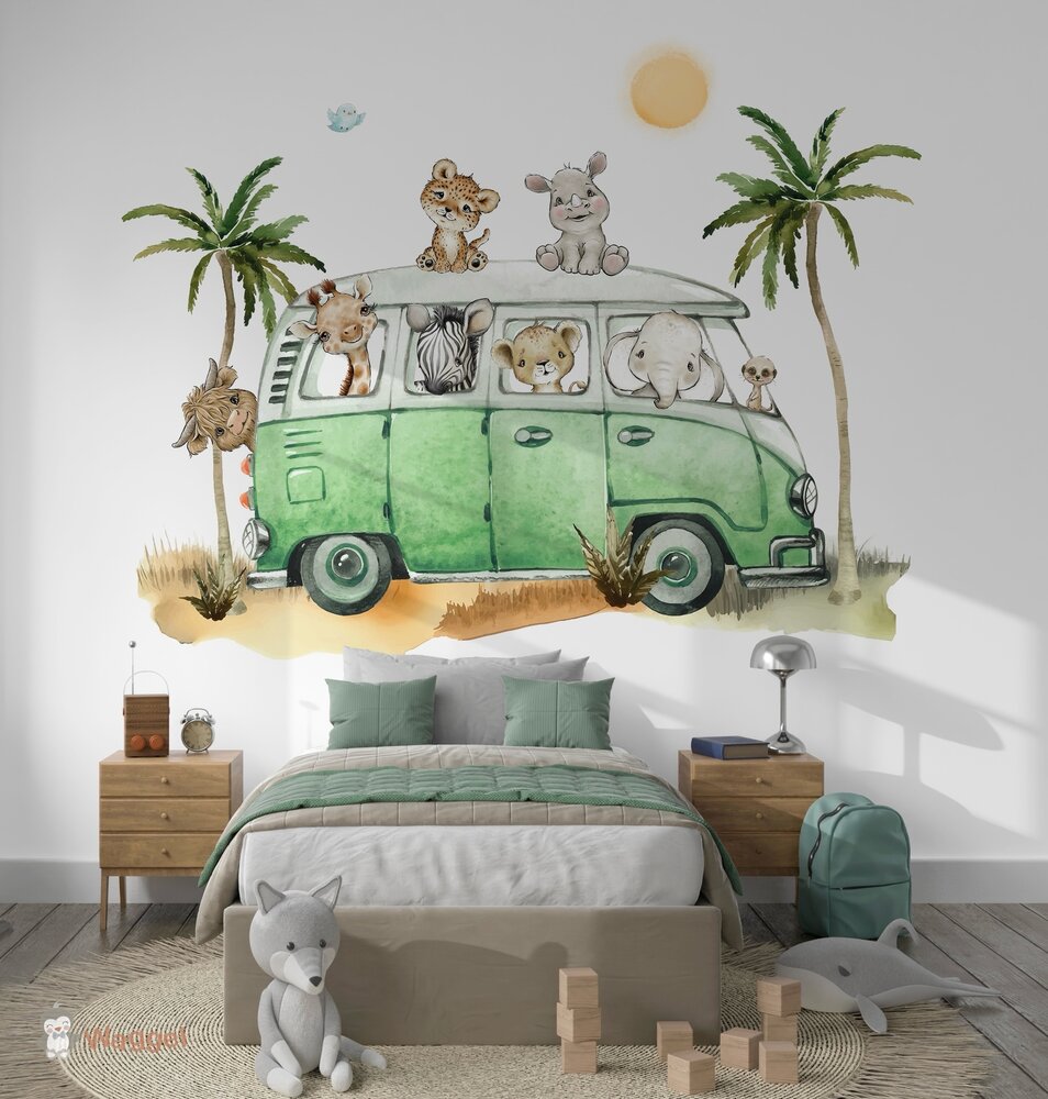 jungle bus groen behang