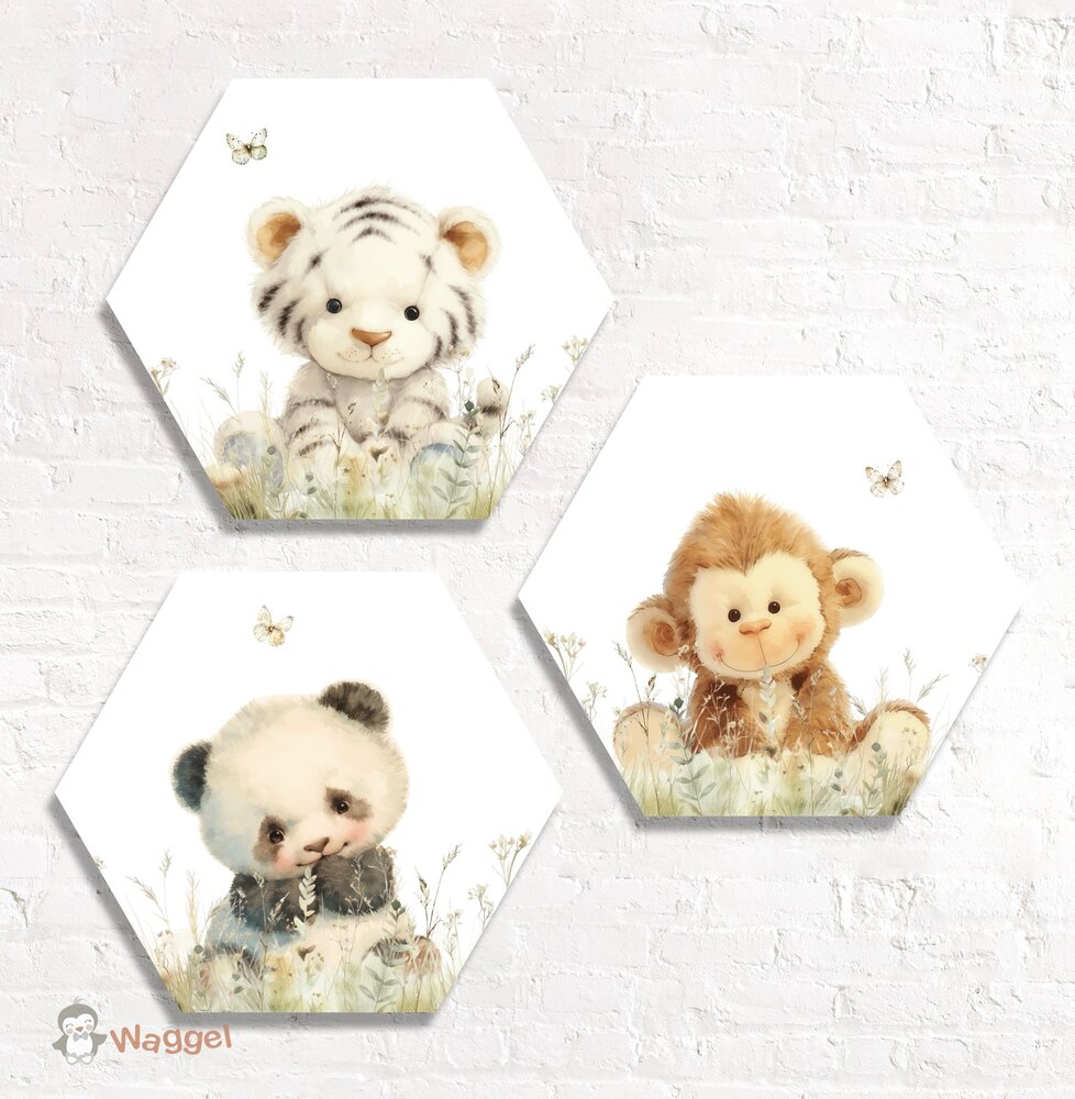 Hexagon set Sweethearts panda, aapje en tijger
