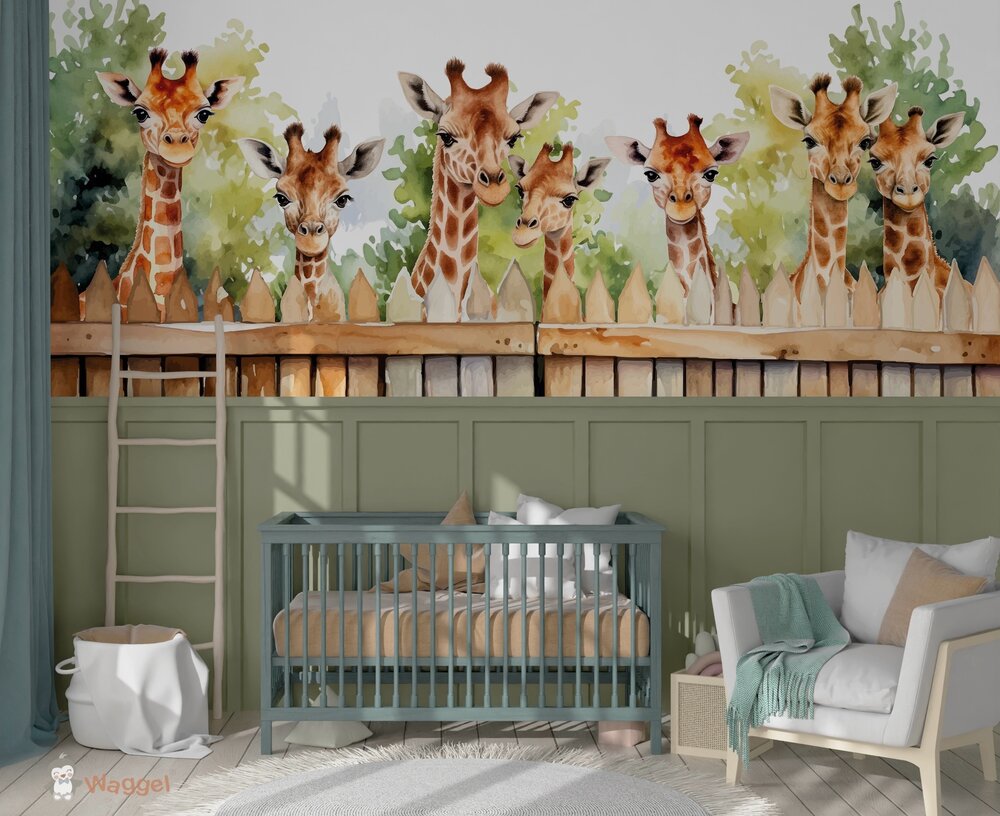 Behang into the wild giraffen (geschikt voor een brede en smalle muur bijv. boven lambrisering)