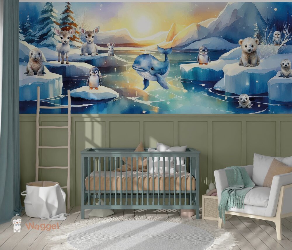 Behang Winter Wonderland Arctic Sun (geschikt voor een brede en smalle muur bijv. boven lambrisering)