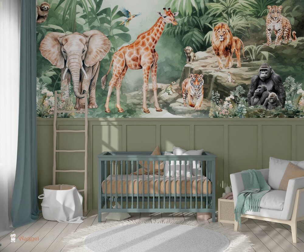 Behang Tropical jungle forest (geschikt voor een brede en smalle muur bijv. boven lambrisering)