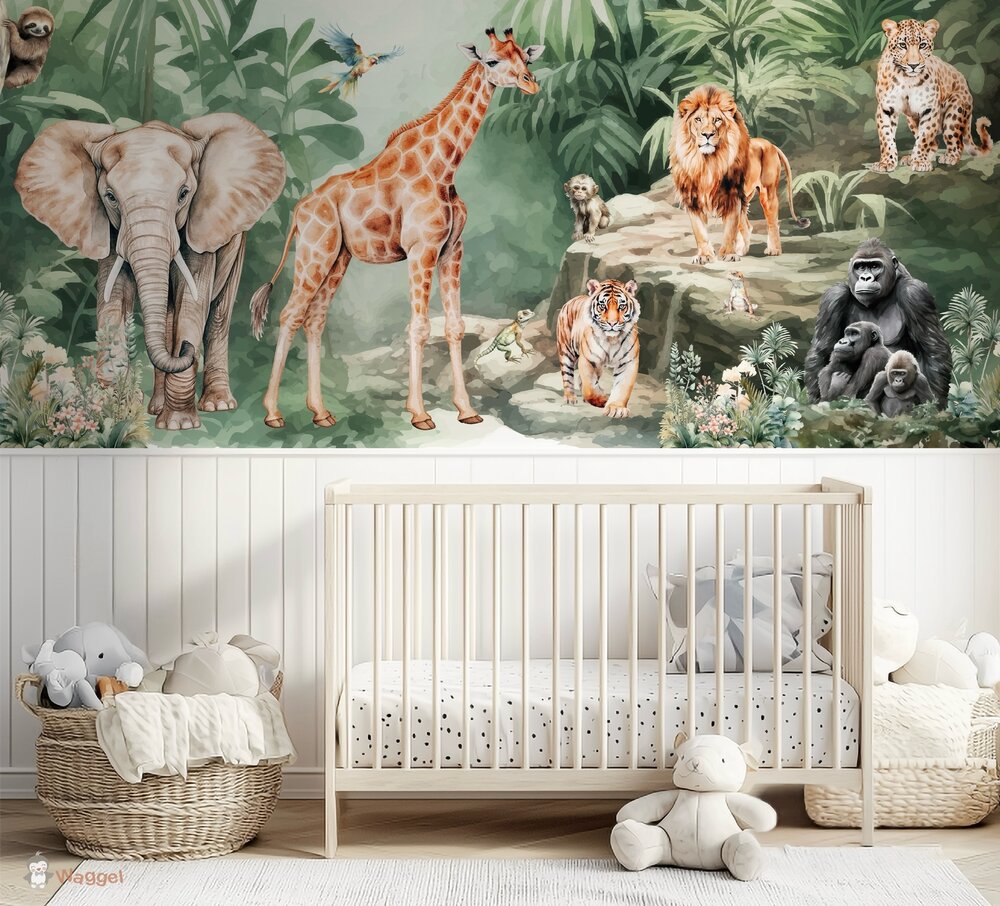 Behang Tropical jungle forest (geschikt voor een brede en smalle muur bijv. boven lambrisering)