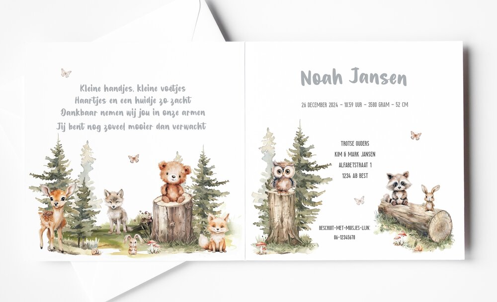 Proefdruk geboortekaartje Dreamy Woods babies on trees