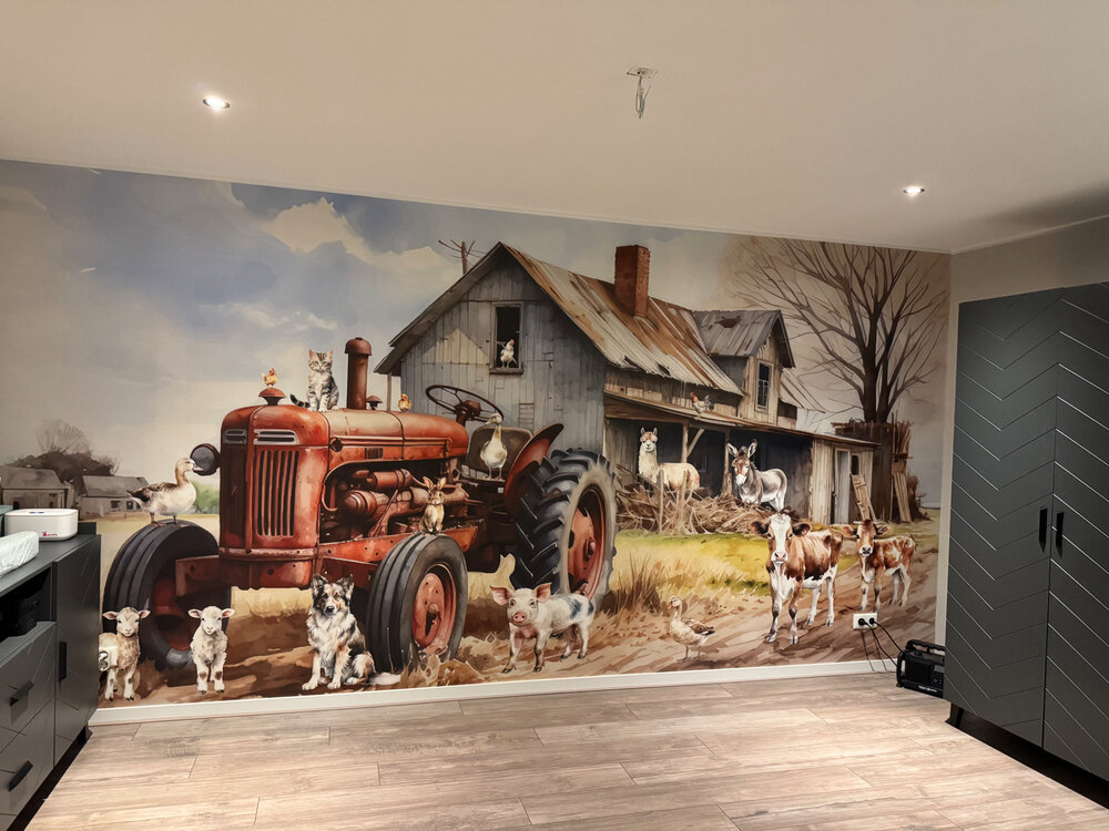 Behang Countryside tractor rood