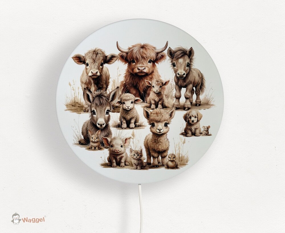 ronde lamp met boerderijdieren