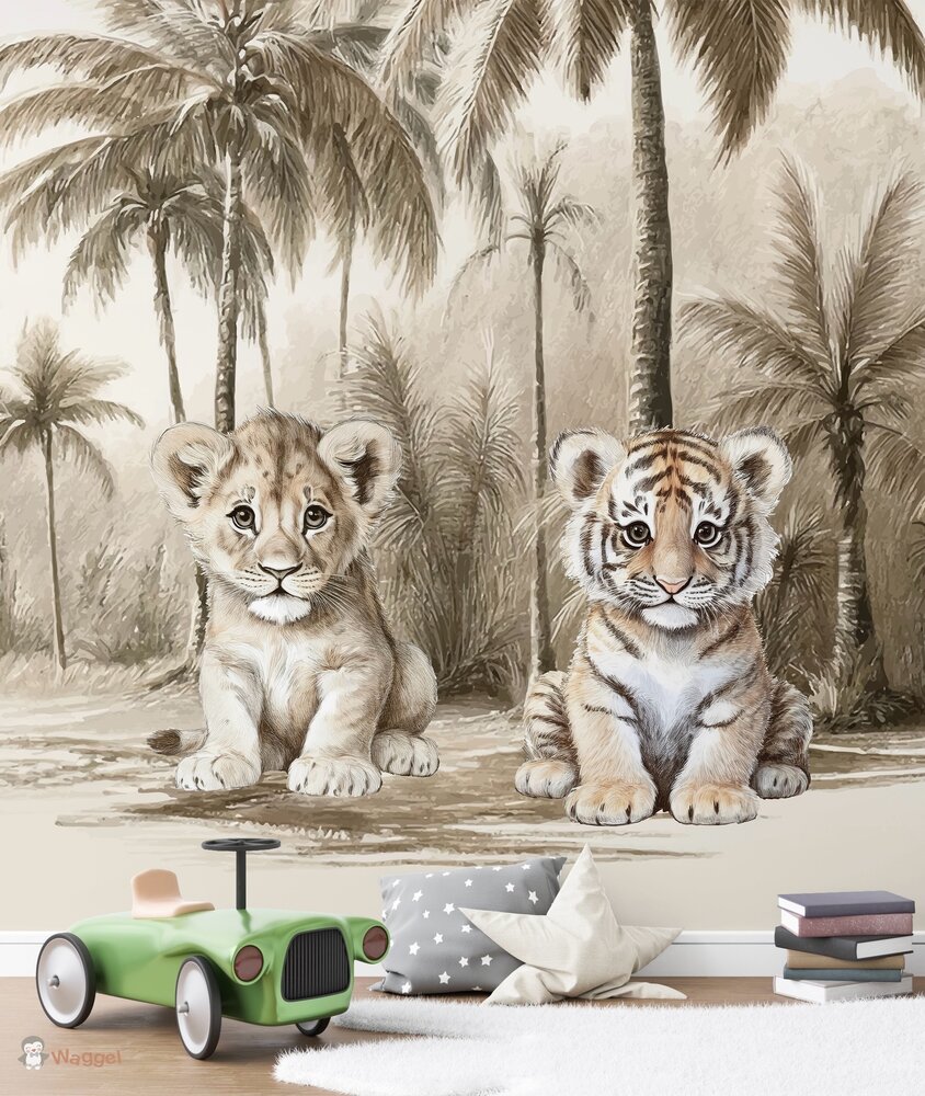behang met tijger en leeuw