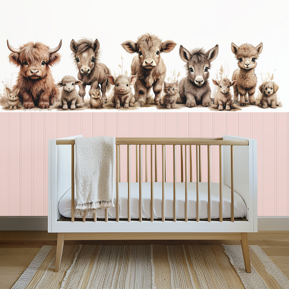roze boerderijdieren behang