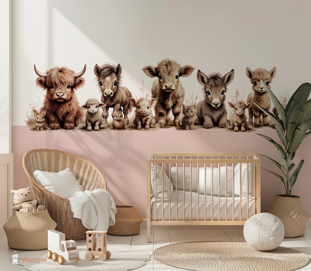 roze boerderijdieren behang