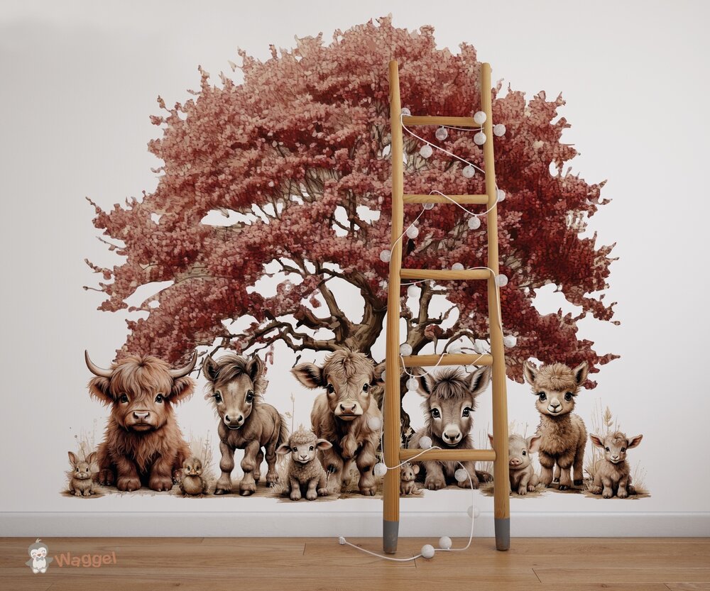 Behang sample boerderijdieren naturel &quot;Under the tree&quot;
