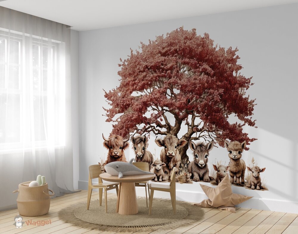 Behang sample boerderijdieren naturel &quot;Under the tree&quot;