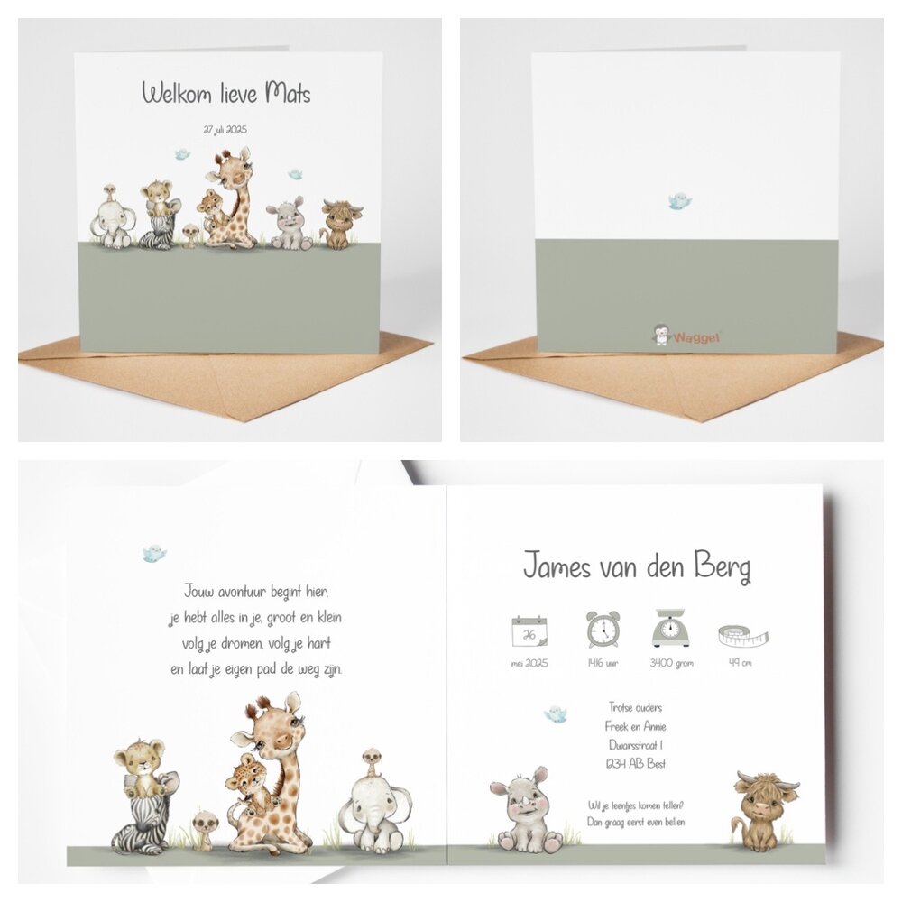 jungle cuties groen geboortekaartje