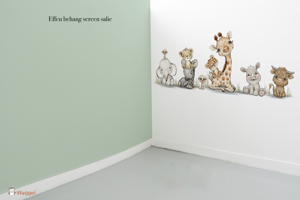 Behang effen bijpassend bij Jungle cuties halve muur en lambrisering