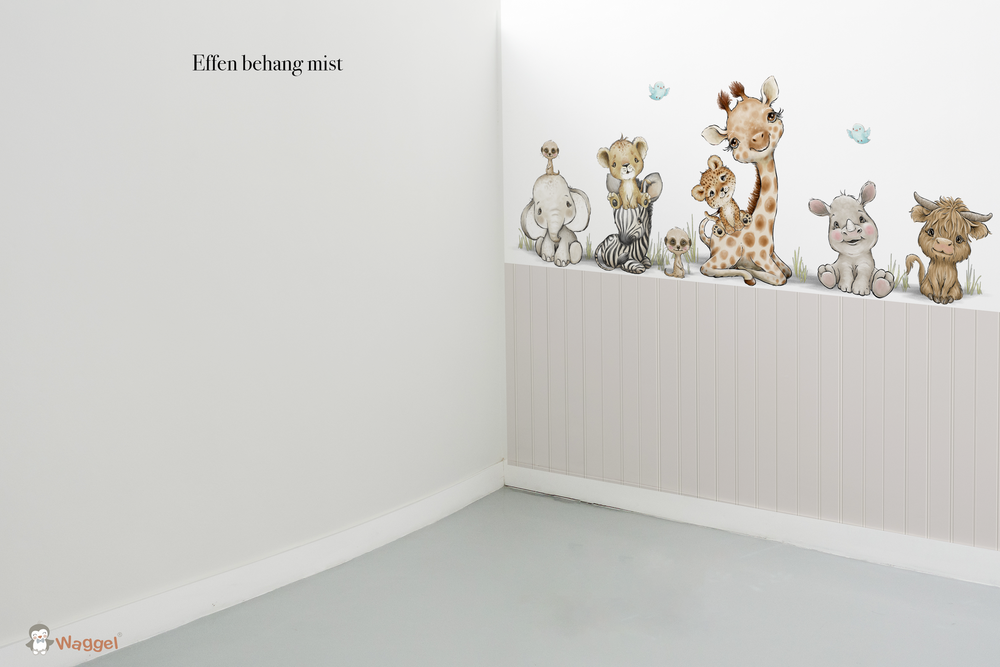 Behang effen bijpassend bij Jungle cuties halve muur en lambrisering