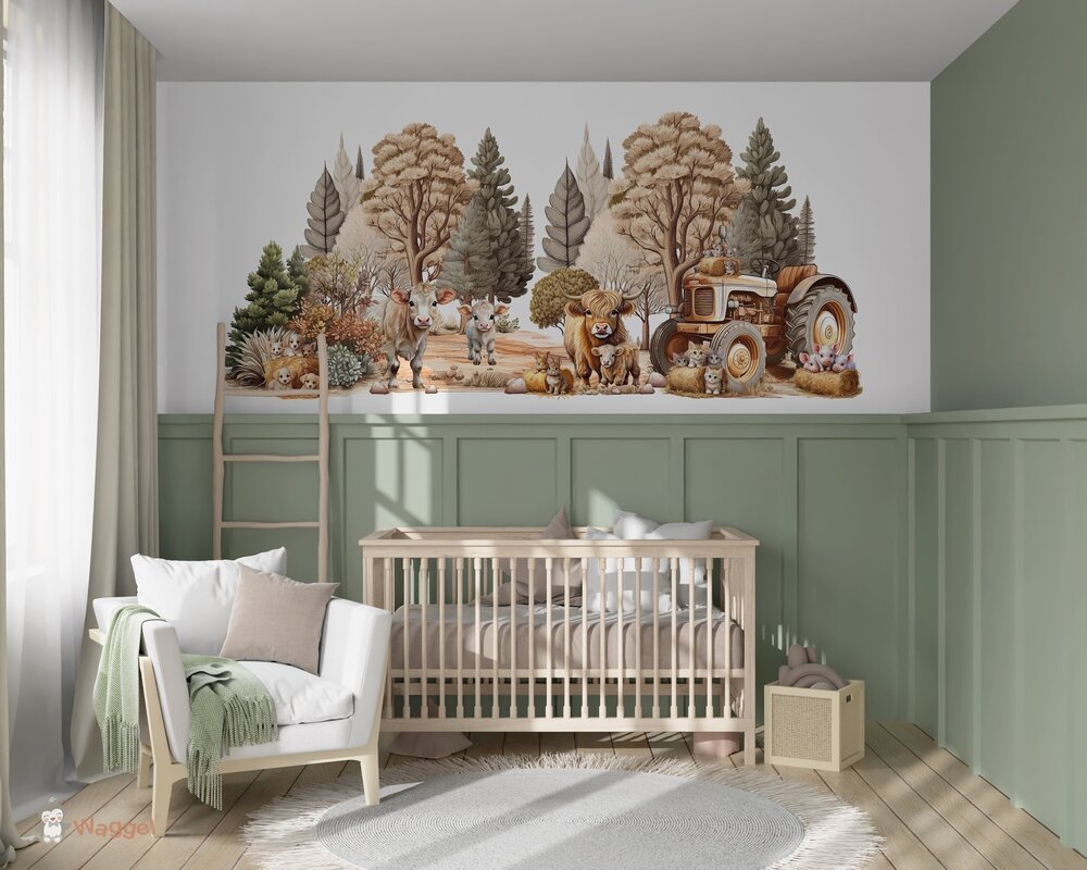 Behang Vintage Farm (geschikt voor een brede en smalle muur bijv. boven lambrisering)