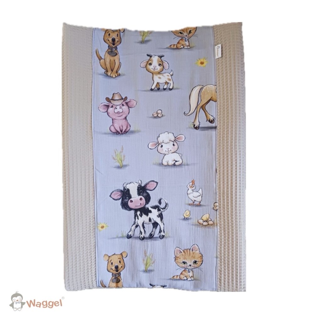 Aankleedkussenhoes verticaal boerderijdieren blauw/grijs