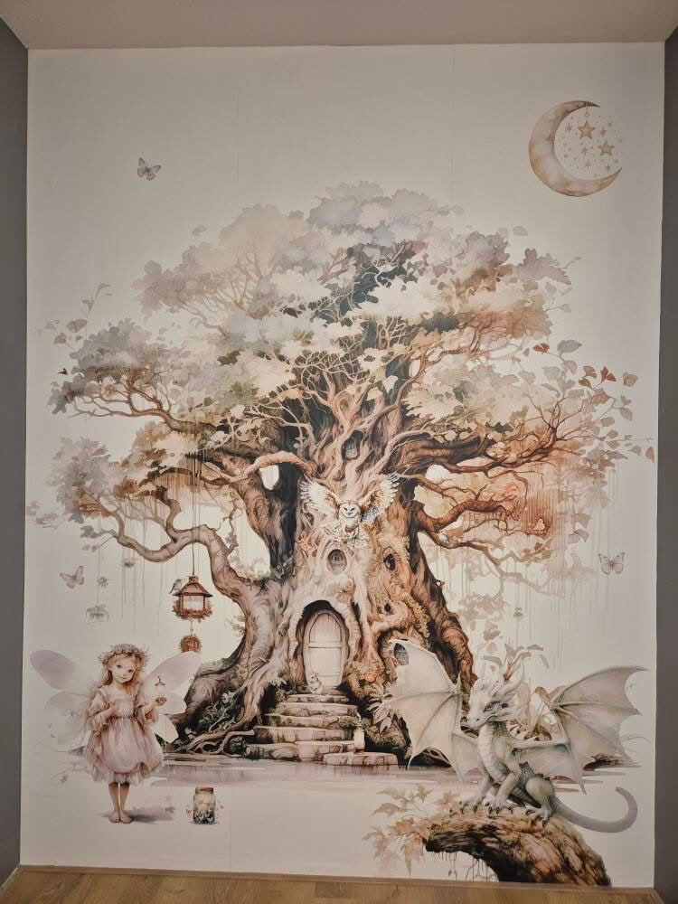 Behang Fairy tale elfje en draak