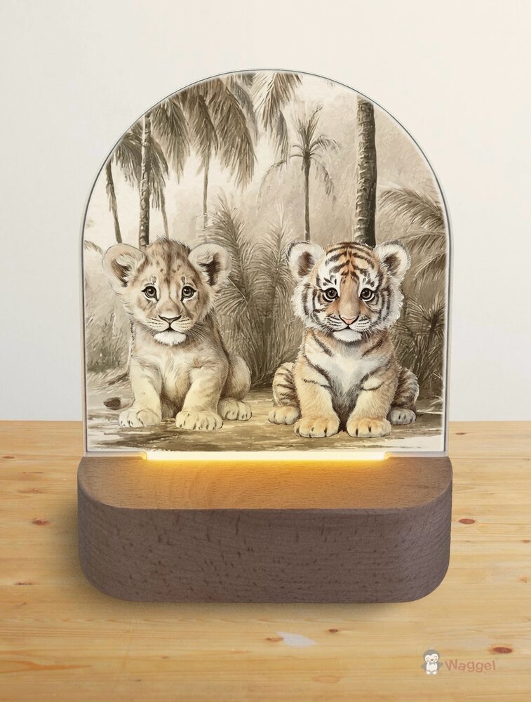 Nachtlampje jungle naturel tijger en leeuwtje