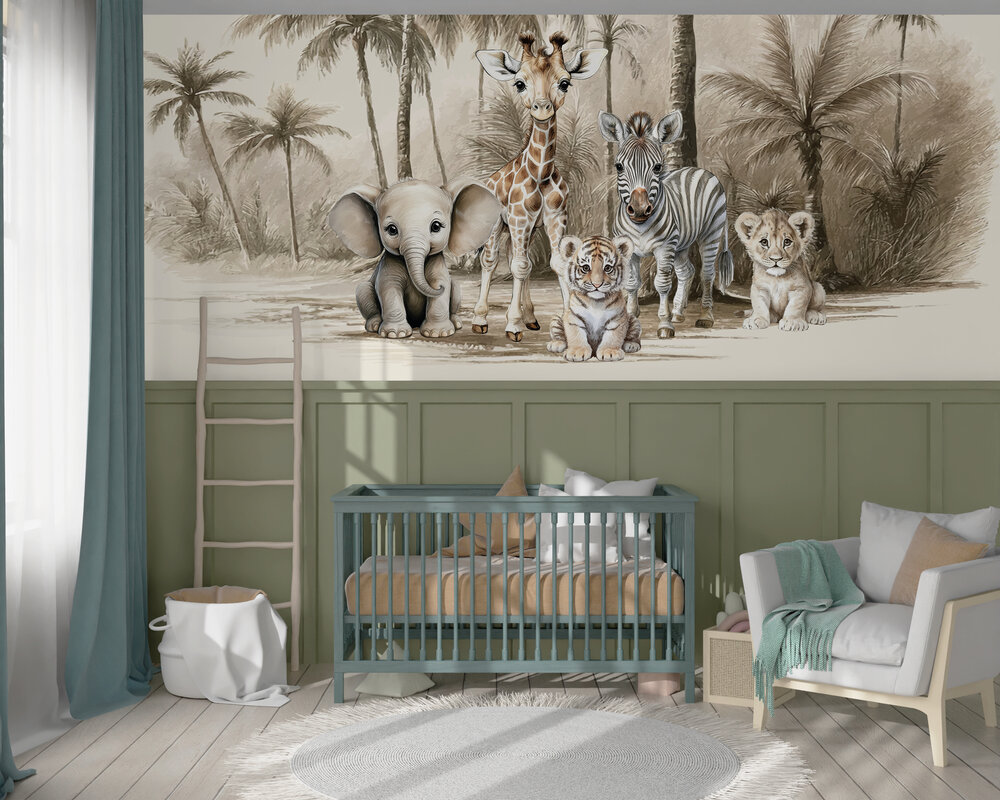 Behang Jungle naturel Little ones adventure (geschikt voor een brede en smalle muur bijv. boven lambrisering)