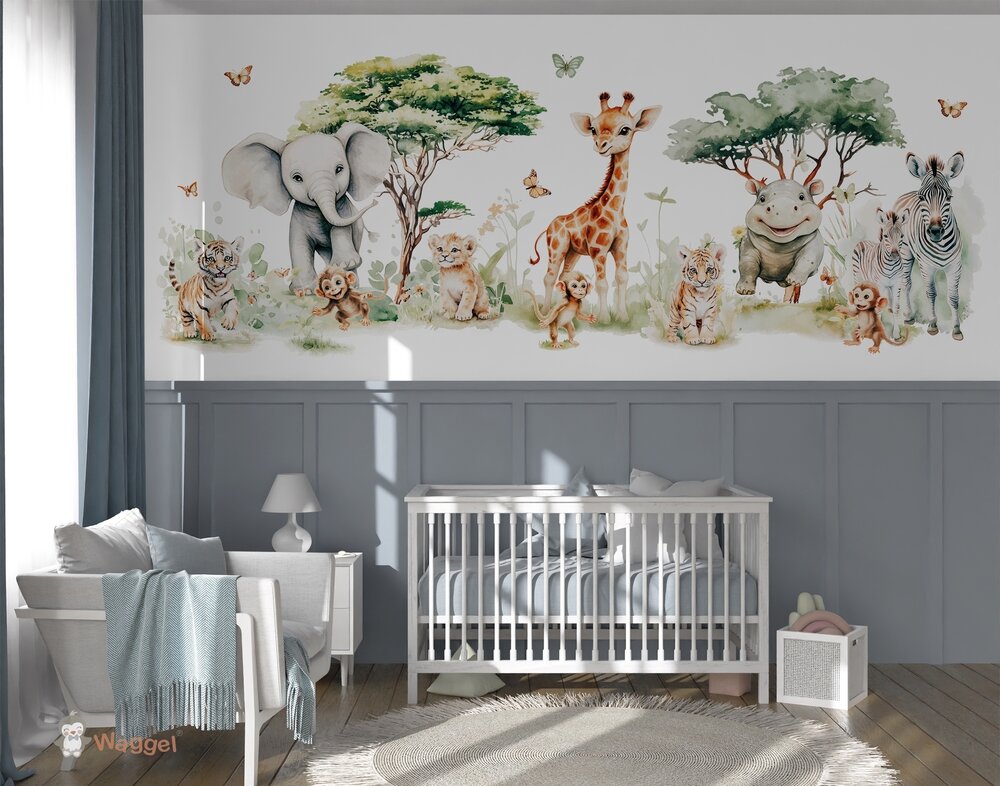 Behang Jungle fun (geschikt voor een brede en smalle muur bijv. boven lambrisering)