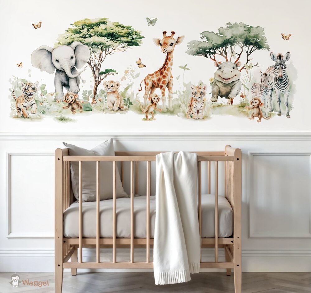 Behang Jungle fun (geschikt voor een brede en smalle muur bijv. boven lambrisering)