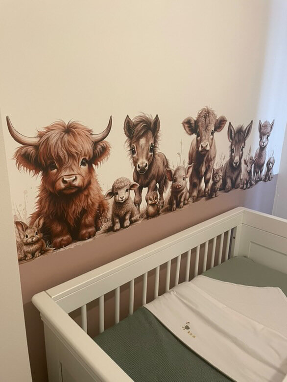 Behang boerderijdieren naturel aardetint onderzijde