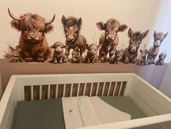 Behang boerderijdieren naturel aardetint onderzijde