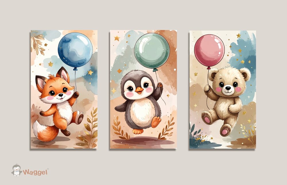 Muurdecoratie Happy Tails vos, pingu&iuml;n en beertje