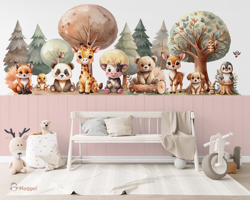 Behang Happy Tails met lambrisering