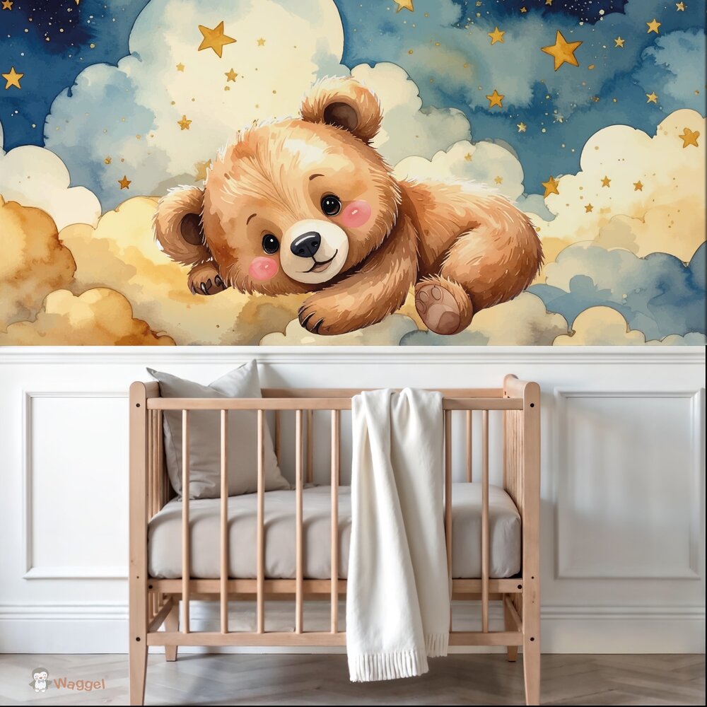 Behang Happy Tails beertje in de wolken (geschikt voor een brede en smalle muur bijv. boven lambrisering)