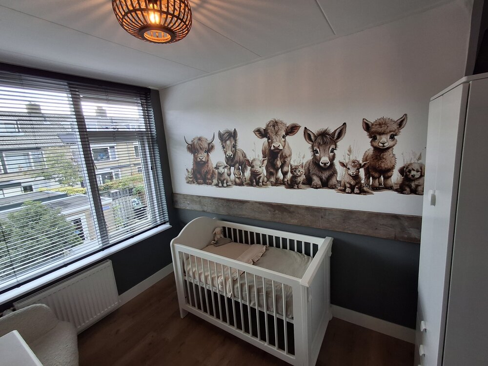 Behang boerderijdieren naturel (geschikt voor een brede en smalle muur bijv. boven lambrisering)